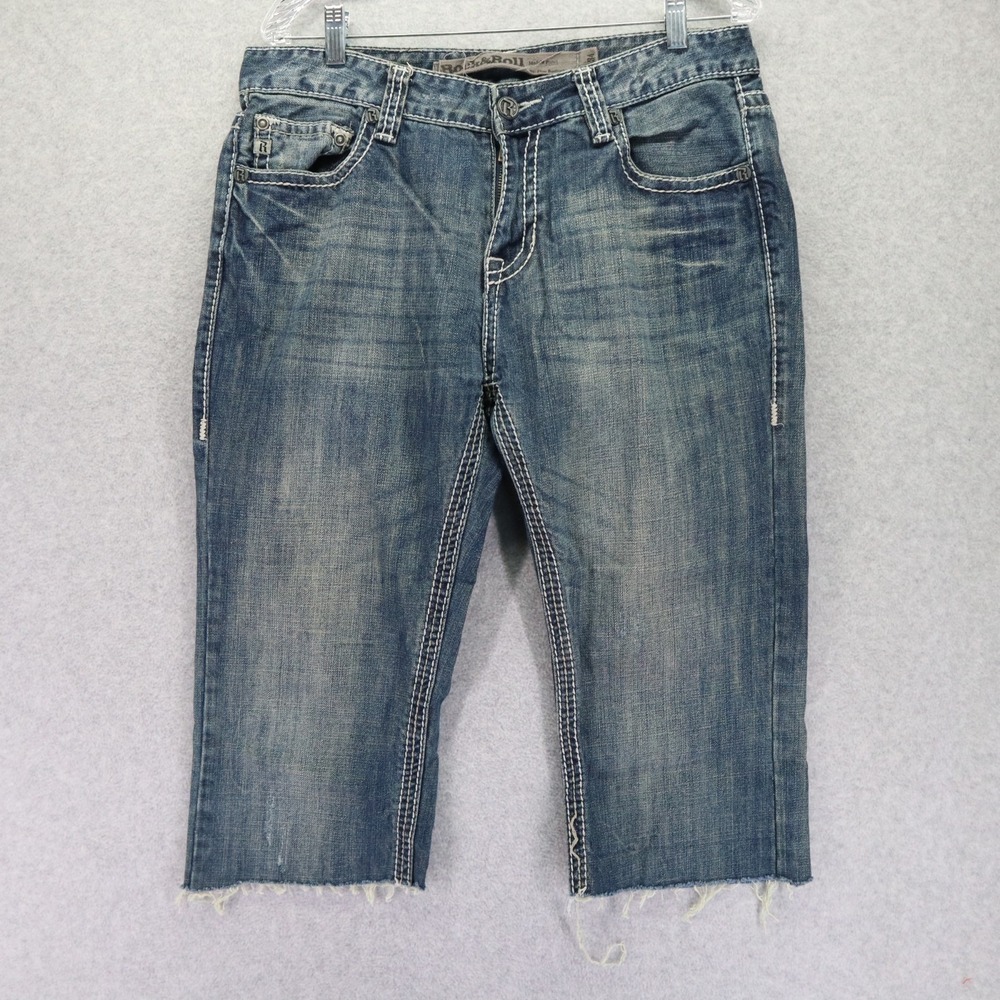 Rock & Roll Cowboy Jeans Mens 34 Pistol Slim Cut-Off Capri Shorts Denim Blue‎